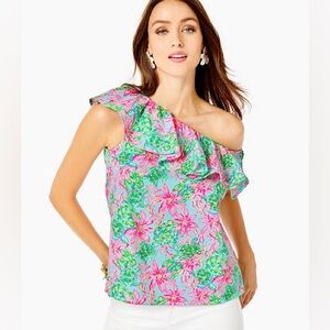 Lilly Pulitzer Zeldie one shoulder ruffle top